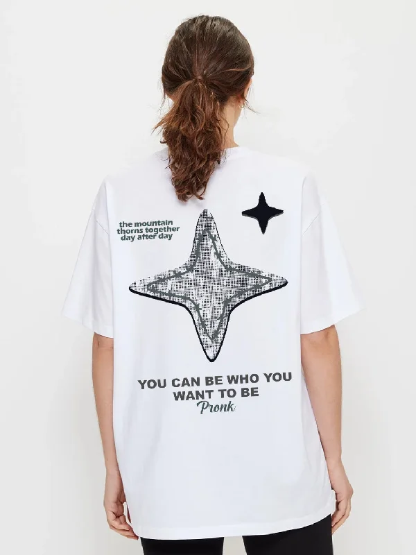 women's bohemian tops -Mountain Star Women Oversized Printed T-Shirt