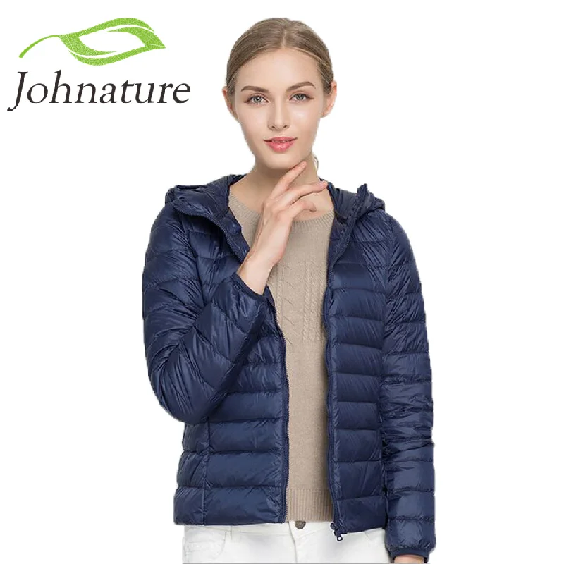 elegant fitted coats for women -cold shoulder tops for women -Johnature 2018 Hooded 90% White Duck Jacket Autumn Winter 12 Colors New Warm Slim Zipper Women Fashion Light Down Coat S-3XL