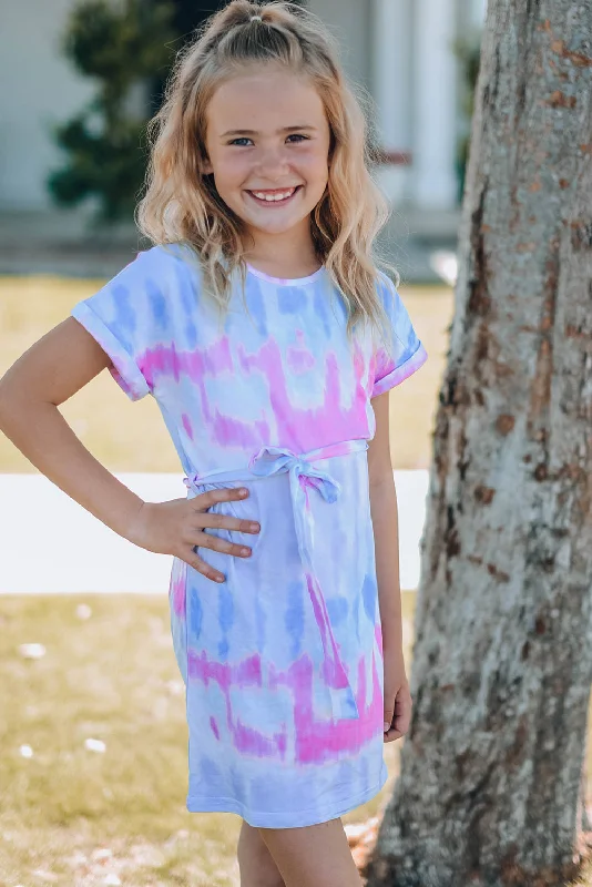 stretchable tops for women -Girls Tie-Dye Belted T-Shirt Dress