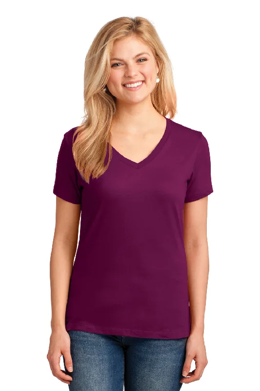 breathable tops for women -Port & Company Womens Core Short Sleeve V-Neck T-Shirt - Raspberry Purple