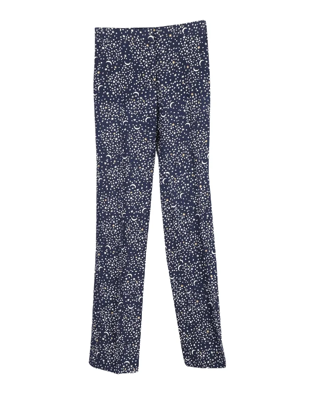 breathable cotton pants for women -women's velvet tops -Stella McCartney Moon and Star Printed Trousers in Navy Blue Viscose