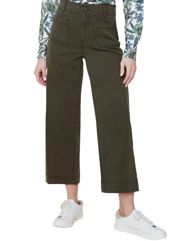 women's wide leg trousers -women's cotton t-shirts -Tencel Wide Leg Ankle Pants In Chive