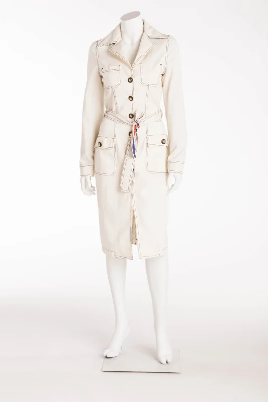 oversized coats for women -women's v-neck shirts -Roberto Cavalli - Off White Jacket Long Sleeve Trench Coat - IT 38