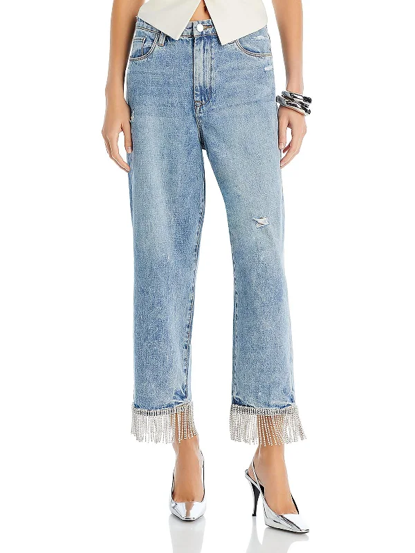 tapered pants for women -warm tops for women -The Baxter Womens High Rise Cropped Straight Leg Jeans