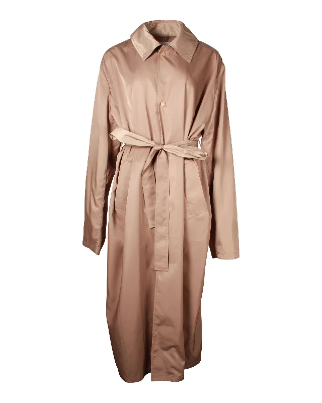 single-breasted coats for women -longline tops for women -The Frankie Shop Eddie Belted Trench Coat in Brown Polyester