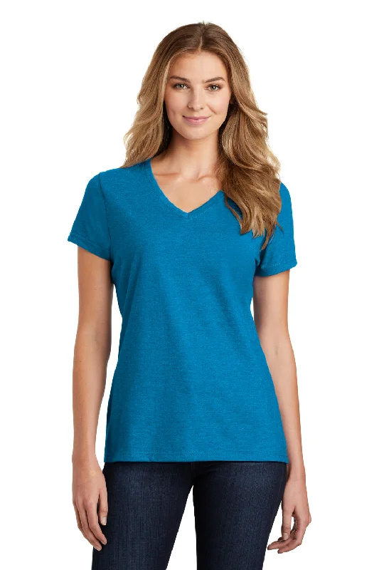 crop tops for women -Port & Company Womens Fan Favorite Short Sleeve V-Neck T-Shirt - Heather Sapphire Blue