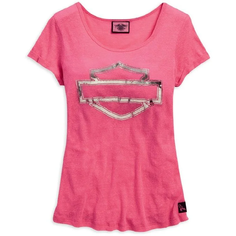 draped tops for women -Harley-Davidson™ Women's Tee, Pink Label Metallic Bar & Shield 99119-15VW