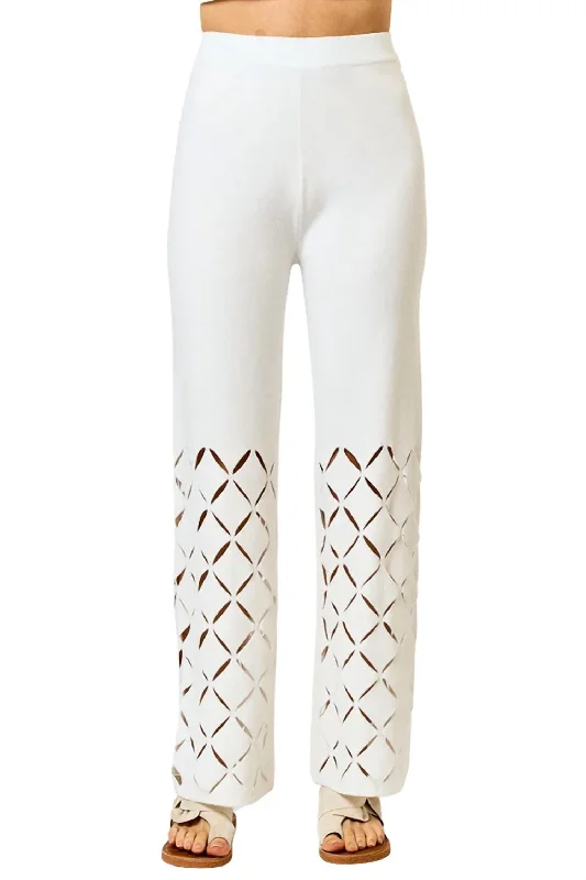 urban style pants for women -high-neck tops for women -Cut Out Detail Sweater Pants In Off-White