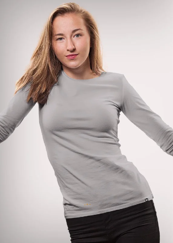 asymmetrical tops for women -Solid Women Full Sleeve T-Shirt - Ash Grey