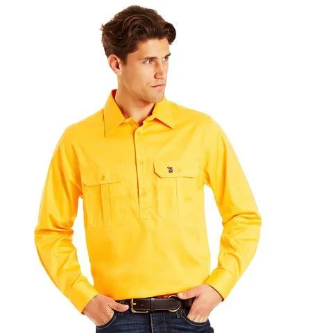 chiffon blouses for women -Yellow Half Button - Light Weight