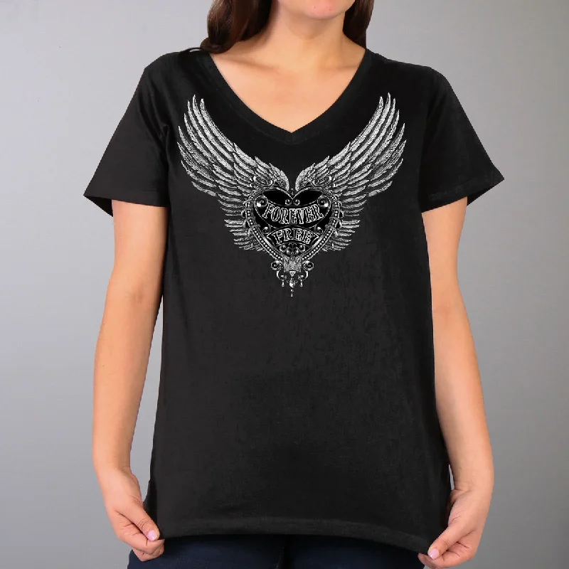 cozy women's tops -Hot Leathers GLR1509 Silver Flight Forever Free Ladies Tee