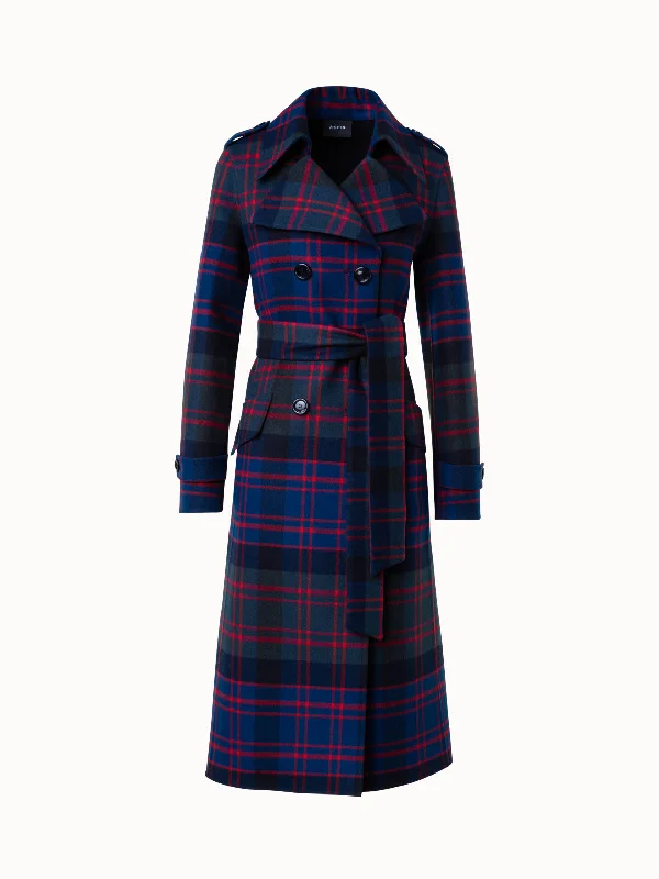 women's wool coats -trendy women's shirts -Check Trench Coat in Wool Cashmere