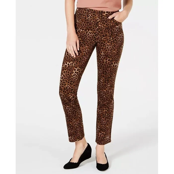 trendy pants for women -basic tops for women -Charter Club Women's Animal Print Lexington Straight Leg Jeans Brown Size 10