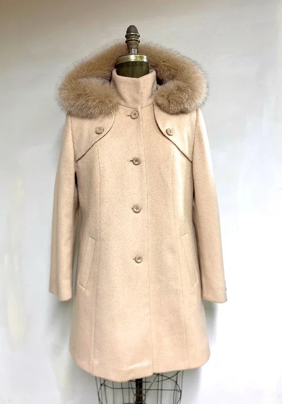 single-breasted coats for women -longline tops for women -Amanda Coat - Pure Virgin Merino Wool - Detachable Fox Hood