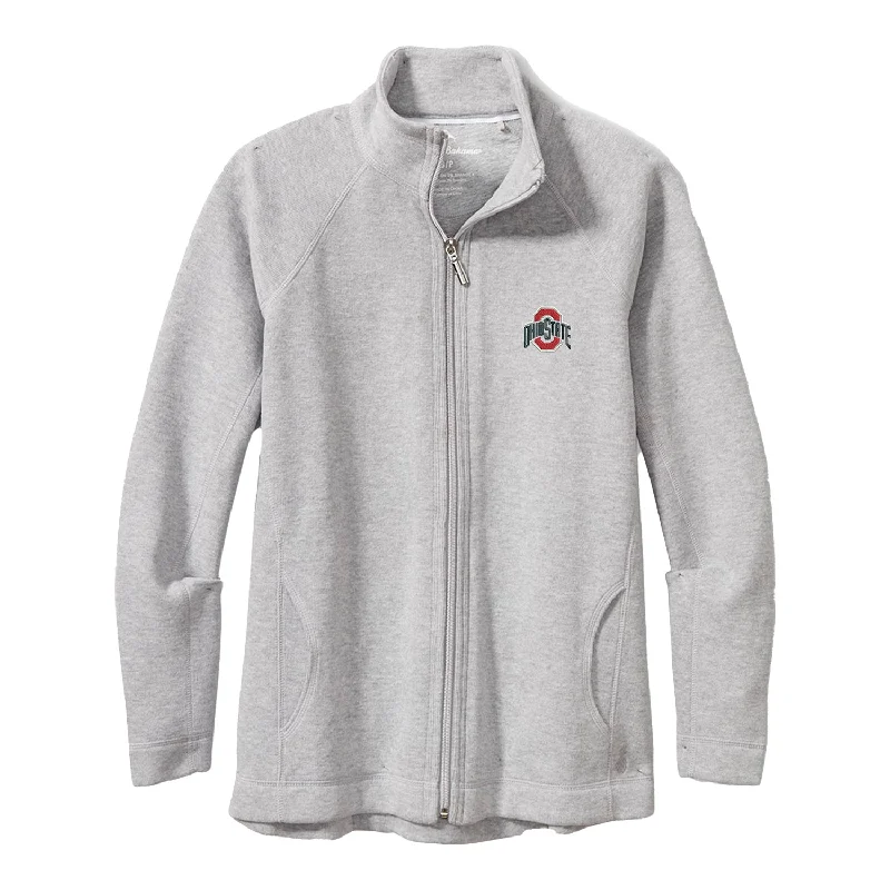 glossy puffer jackets for women -ruched tops for women -Ladies Ohio State Buckeyes Aruba Gray Full Zip Jacket