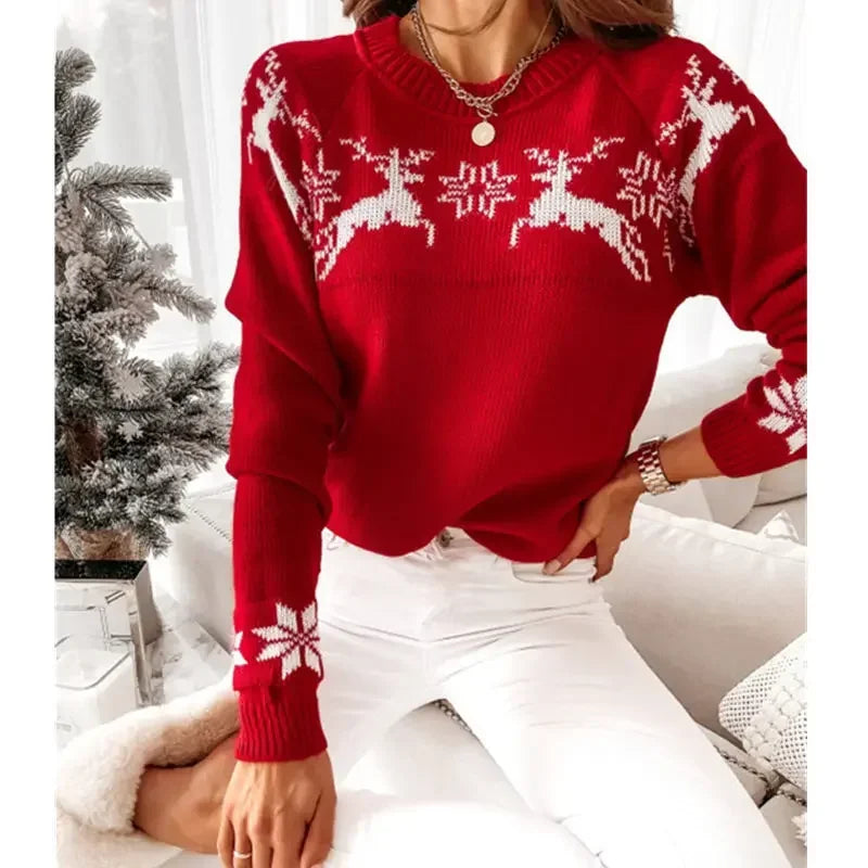 women's wrap tops -Winter Christmas Knit Jacquard Soft Warm Y2K Sweater