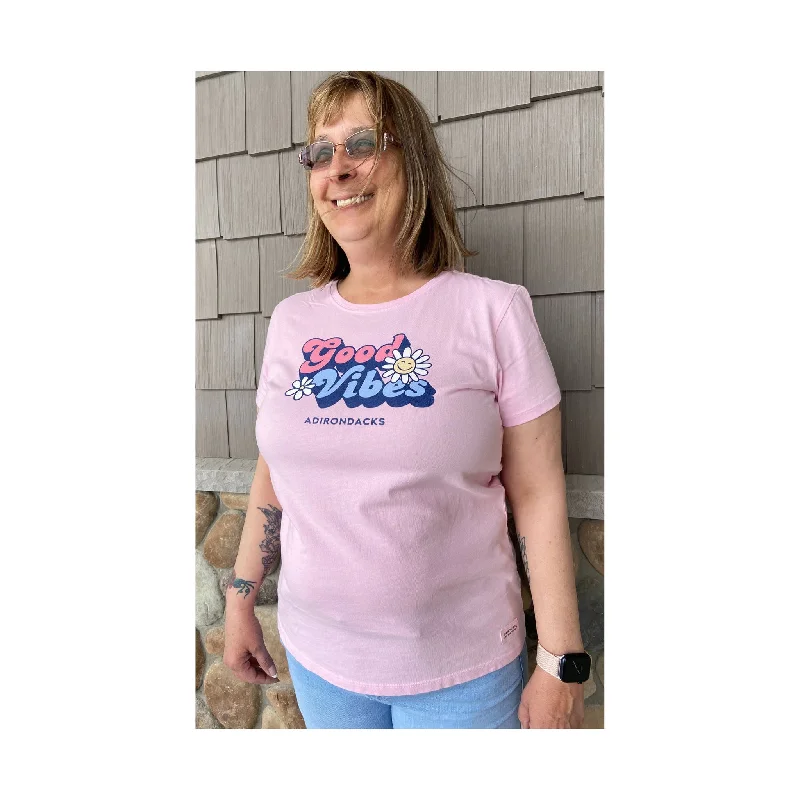 women's ruffle tops -Life Is Good Women's Adirondacks Exclusive Groovy Tee - Seashell Pink