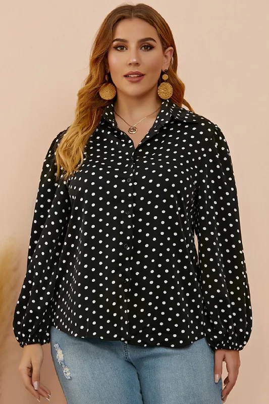 elegant women's tops -Plus Size Polka Dot Balloon Sleeve Shirt