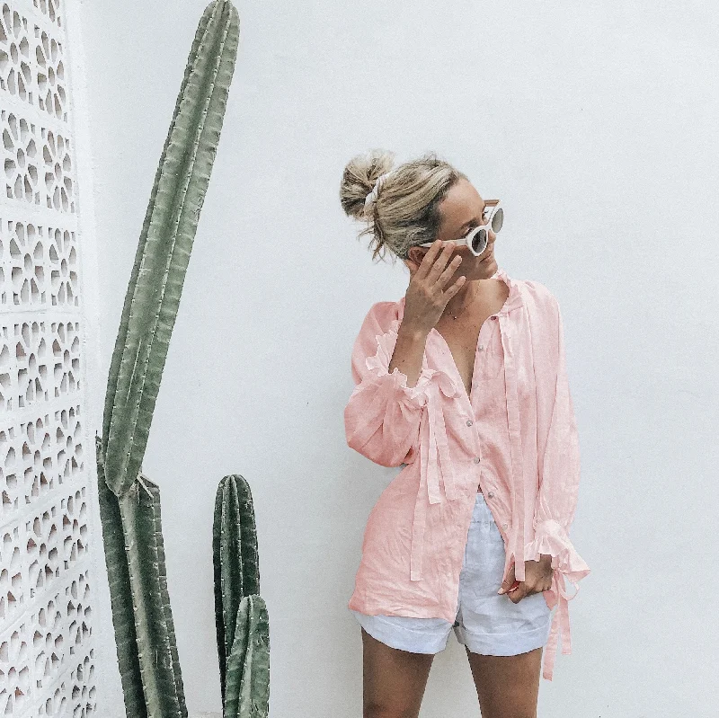 women's henley shirts -Uma Top - Pale Pink