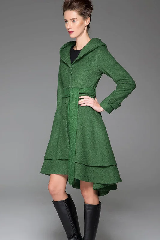 trendy coats for women -women's lace tops -Green wool jacket women winter coat 1411