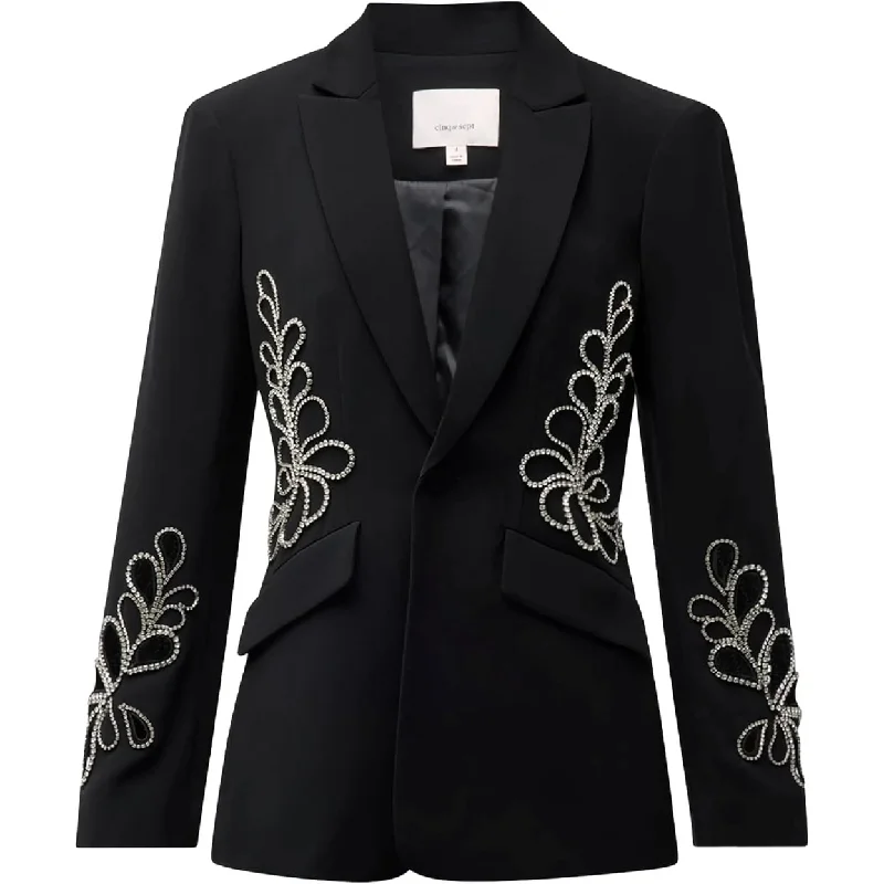 waterproof jackets for women -sleeveless tops for women -Cinq a Sept Women's Rhinestone Paisley Cheyenne Blazer, Black