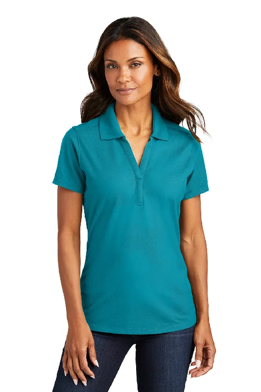 cozy women's tops -Port Authority Womens EZPerformance Moisture Wicking Short Sleeve Polo Shirt - Teal Blue