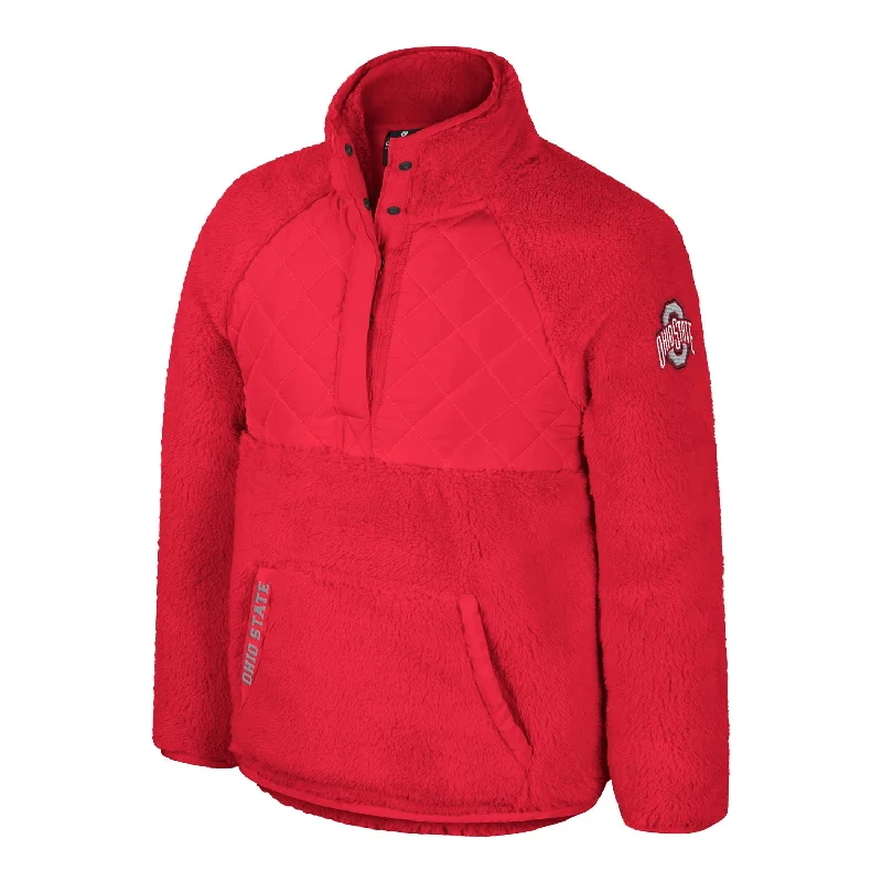 down jackets for women -solid color blouses for women -Girls Ohio State Buckeyes Snap Sherpa Scarlet 1/2 Snap Jacket