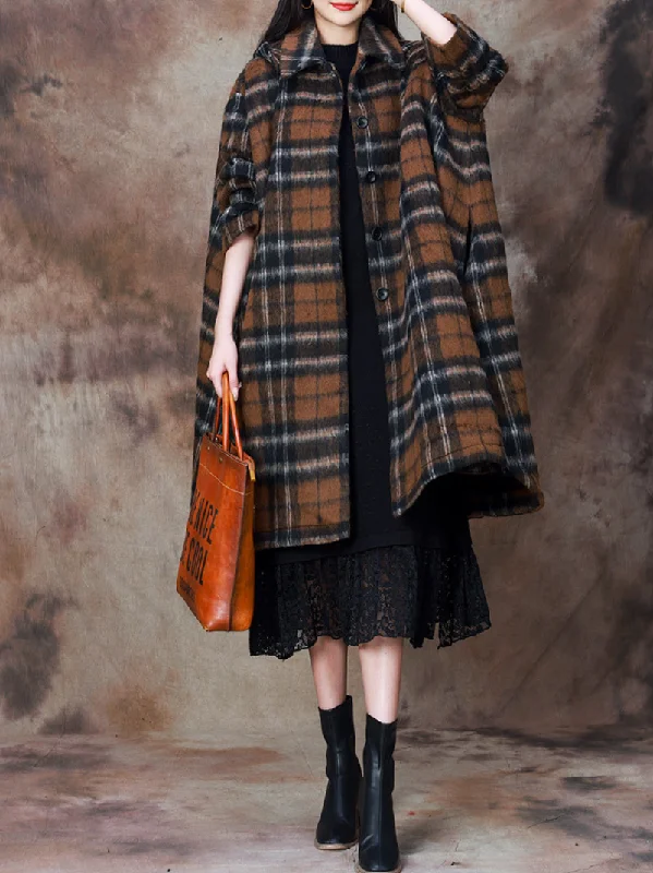 classic trench coats for women -sleeveless blouses for work -Women's Winter Wonderland  Cape-Style Plaid Hooded Coat