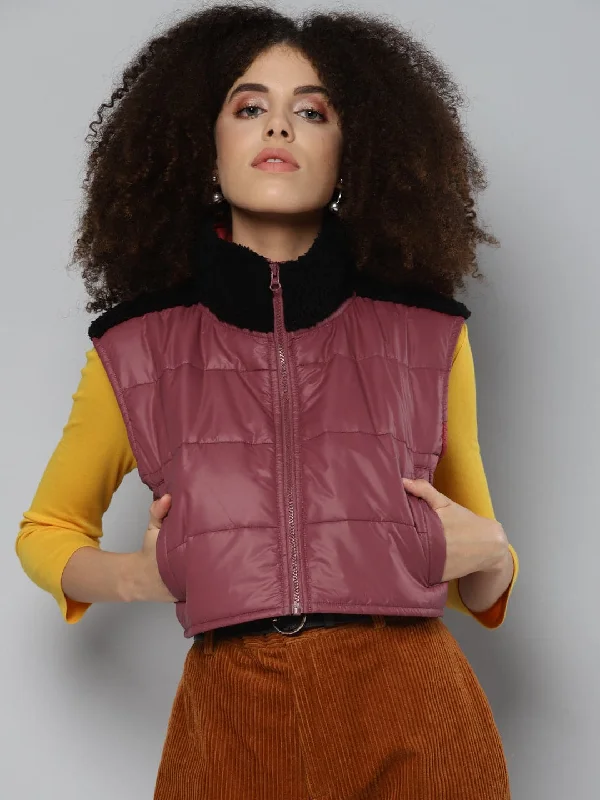 women's varsity jackets -draped tops for women -Maroob Fur Shoulder Crop Puffer Jacket