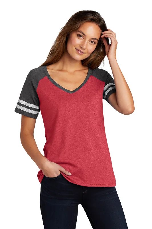 women's satin blouses -District Womens Game Short Sleeve V-Neck T-Shirt - Heather Red/Heather Charcoal Grey