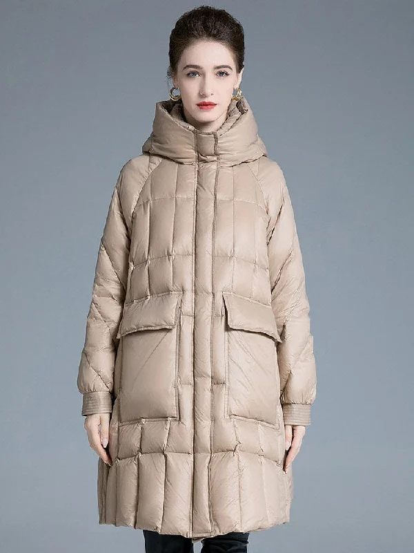 women's quilted jackets -soft fabric tops for women -Hooded Flared Down Puffer Coat