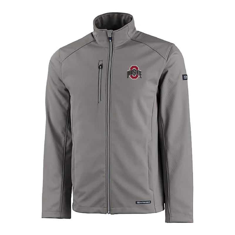 warm winter coats for women -stylish tops for ladies -Ohio State Buckeyes Cutter & Buck Eco Softshell Light Gray Full Zip Jacket