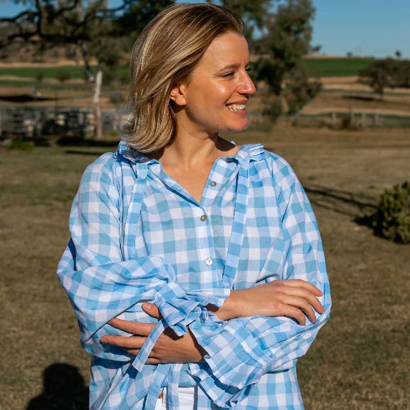 women's long sleeve blouse -Uma Top - Blue Check