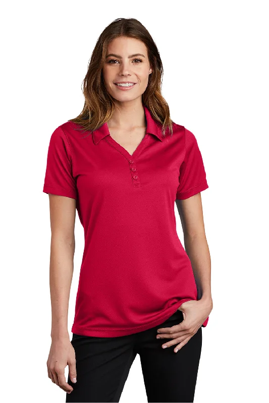 women's pleated tops -Sport-Tek Womens Micro-Mesh Moisture Wicking Short Sleeve Polo Shirt - True Red