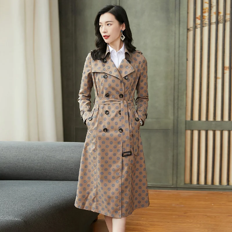 vintage-inspired jackets for women -peplum tops for women -Polka Dot Double Breasted Belted Trench Coat