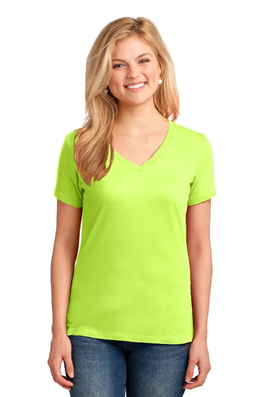 women's ribbed tops -Port & Company Womens Core Short Sleeve V-Neck T-Shirt - Neon Yellow - Closeout