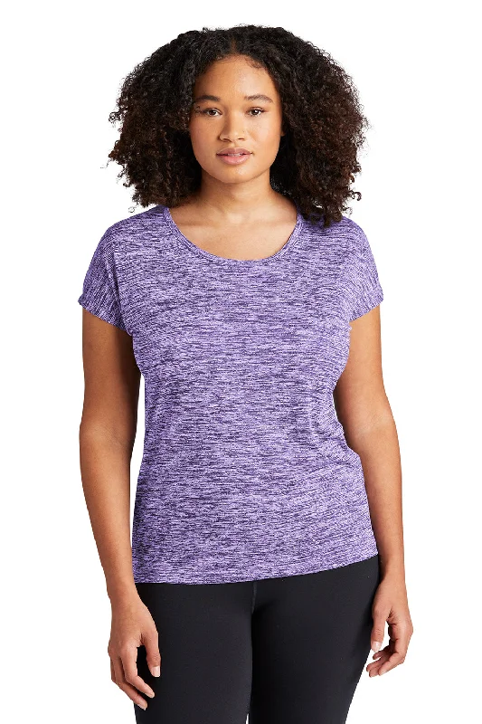 draped tops for women -Sport-Tek Womens Electric Heather Moisture Wicking Short Sleeve Crewneck T-Shirt - Purple Electric