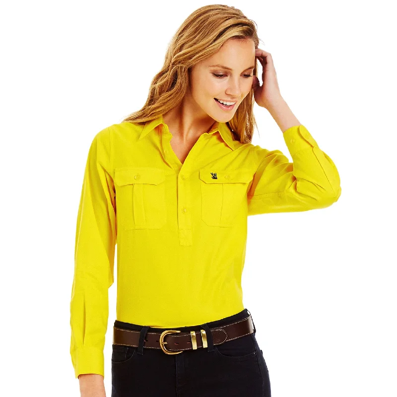 oversized tunic tops for women -Bright Yellow Half Button