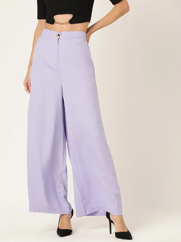 tapered pants for women -warm tops for women -Women Lavender Relaxed Loose Fit High-Rise Pleated Trousers