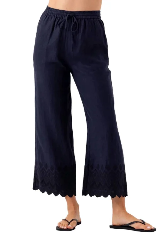 embroidered trousers for women -peplum tops for women -Ines Pant In Navy