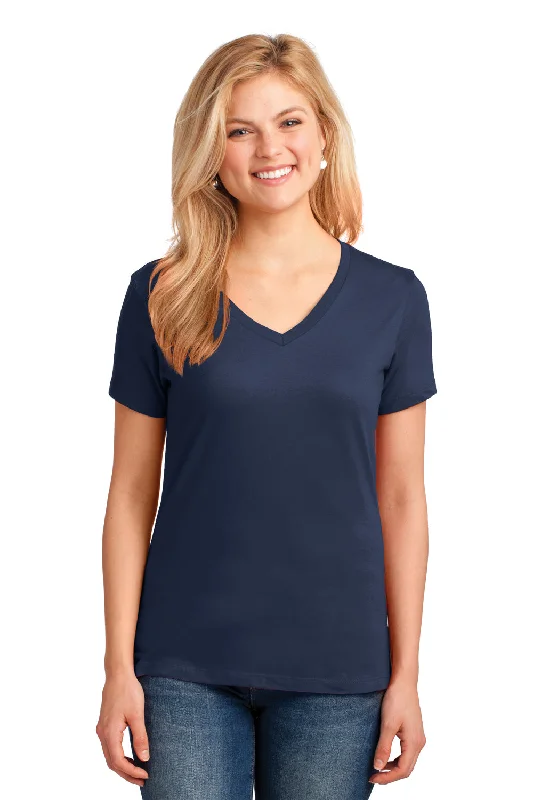 button-up shirts for women -Port & Company Womens Core Short Sleeve V-Neck T-Shirt - Navy Blue