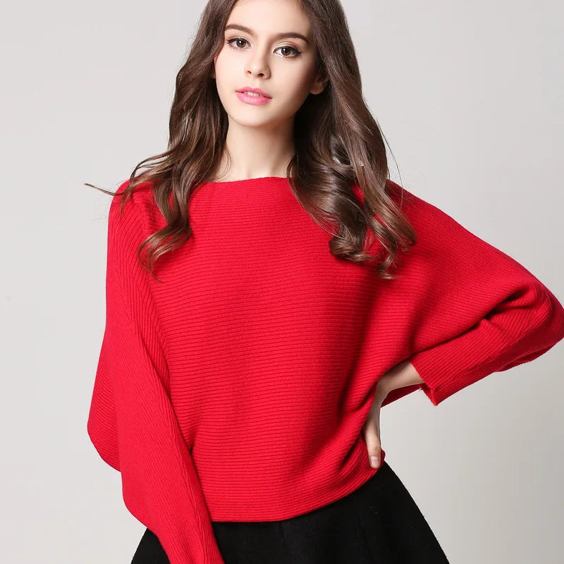 modest tops for women -High Stretch Knitwear Wide Pullover Batwing Loose Sweater