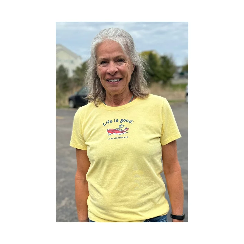 striped shirts for women -Life is Good Women's Lake Champlain Exclusive Jackie Tee - Sandy Yellow