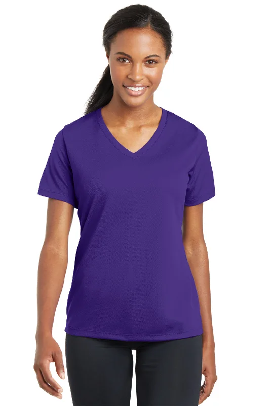 floral chiffon blouses for women -Sport-Tek Womens RacerMesh Moisture Wicking Short Sleeve V-Neck T-Shirt - Purple - Closeout