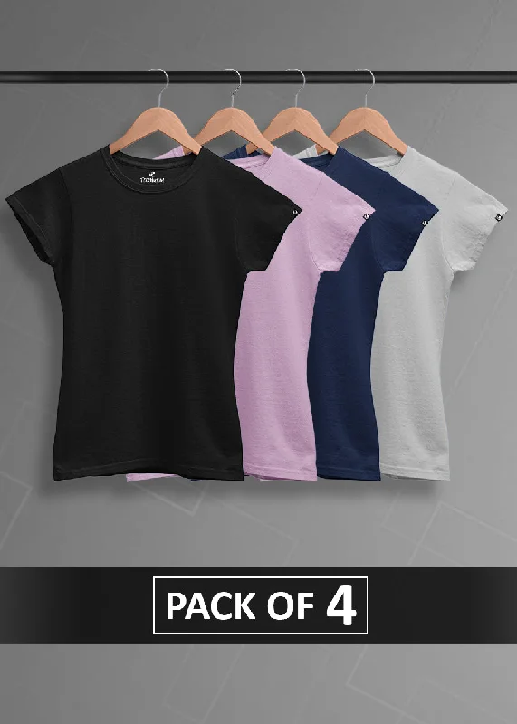 spring fashion tops for women -Solid Half Sleeve T-Shirt Women Combo - Pack of 4