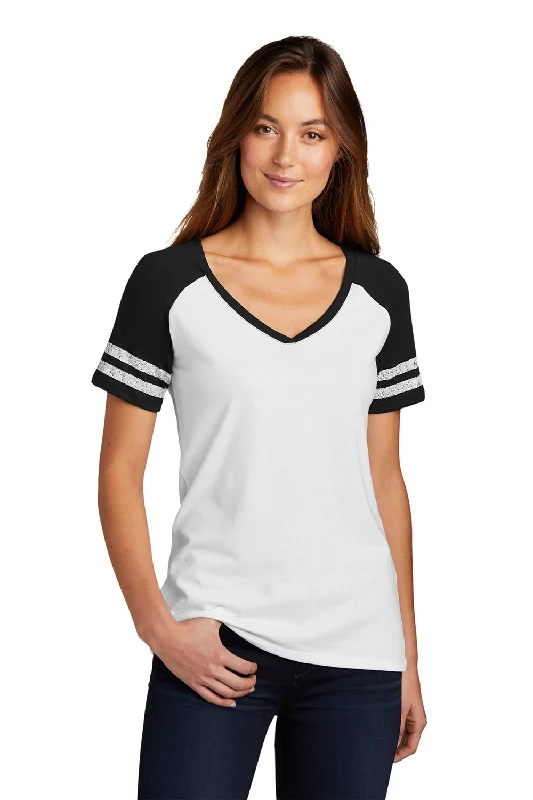 chiffon blouses for women -District Womens Game Short Sleeve V-Neck T-Shirt - White/Black