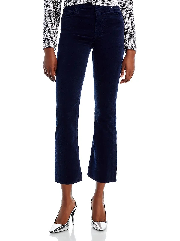 ankle-length trousers for women -elegant chiffon blouses -Womens High Rise Velvet Cropped Jeans