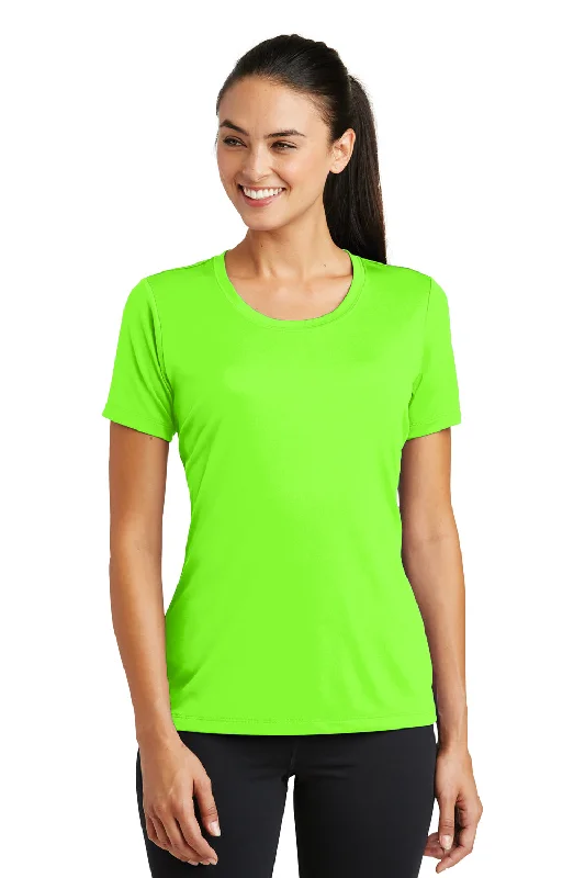 zip-up tops for women -Sport-Tek Womens Tough Moisture Wicking Short Sleeve Crewneck T-Shirt - Neon Green - Closeout