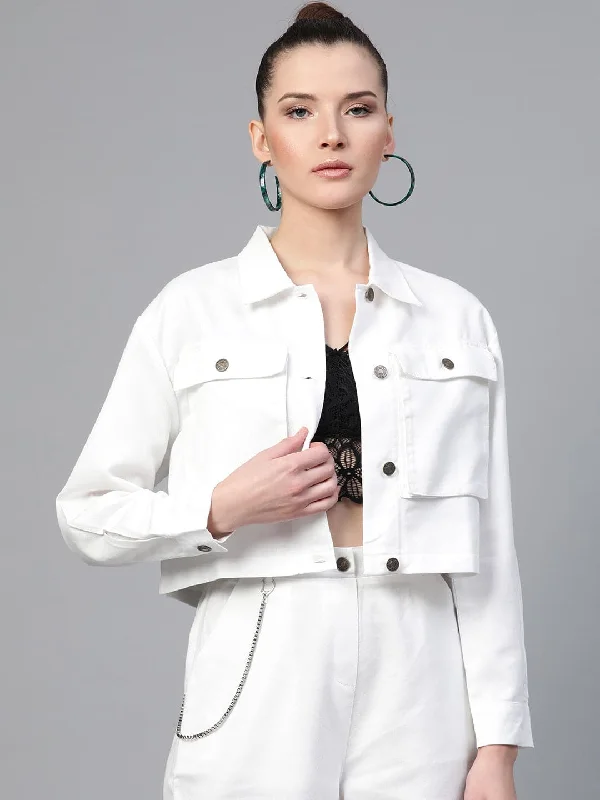 stylish jackets for women -women's cotton t-shirts -White Boxy Denim Jacket