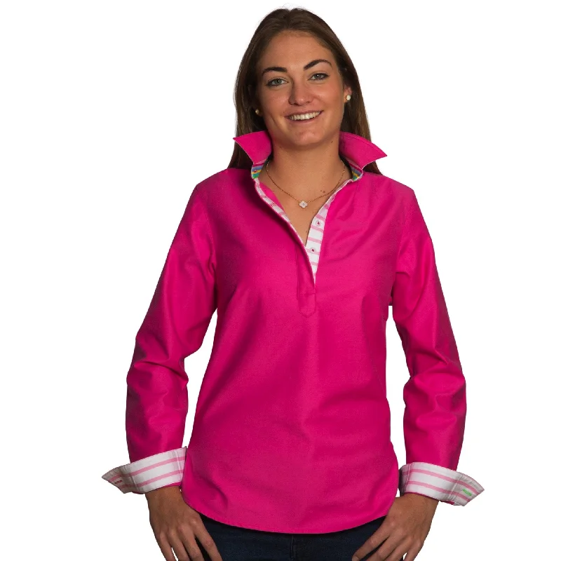 tie-front tops for women -D-Fuschia Pullover